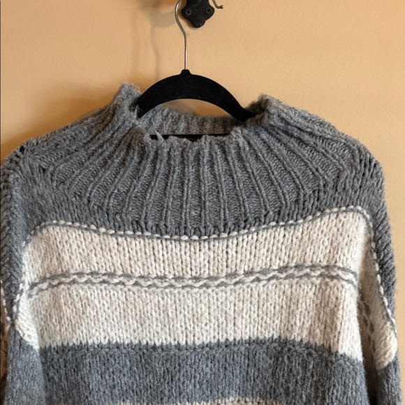 Cozy Striped Knit Sweater - Gray & Cream - Picture 2 of 5